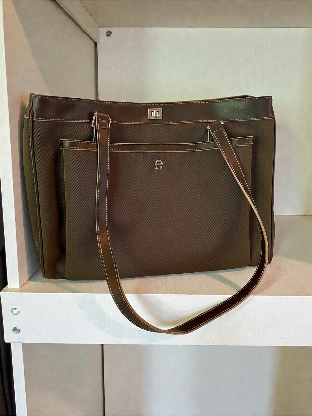 Etienne Aigner Vintage Dark Olive Laptop Tote